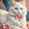 White Fluffy Cat In A Pink Bow Diamond Painting