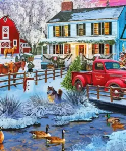 Winter Christmas Farm Diamond Painting