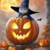 Witch Cat On A Pumpkin Diamond Painting
