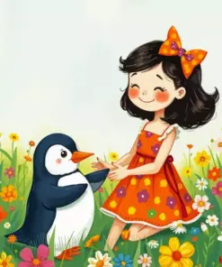 Aesthetic Girl And Penguin Diamond Painting