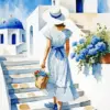 Aesthetic Santorini Flowers Art Diamond Painting