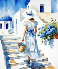 Aesthetic Santorini Flowers Art Diamond Painting