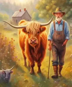 Aesthetic Scottish Cow Art Diamond Painting
