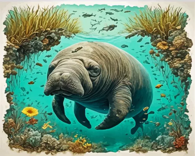 aesthetic sea cow art Diamond With Numbers Aesthetic Sea Cow Art Diamond Painting