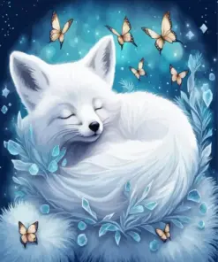 Aesthetic Sleeping White Fox Art Diamond Painting