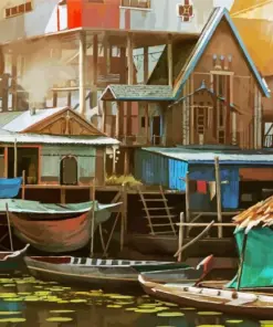 Animated Fishing Village Diamond Painting