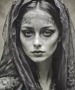Black And White Sad Victorian Woman Diamond Painting