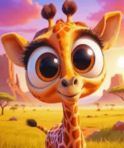 Cartoon Giraffe With Big Eyes Diamond Painting