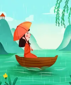 Cartoon Girl Holding Umbrella Diamond Painting