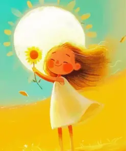 Cartoon Girl With Sunflower Diamond Painting