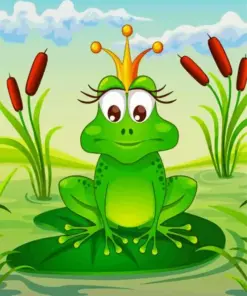 Cartoon Queen Frog On A Lily Pad Diamond Painting