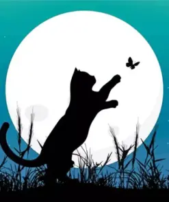 Cat And Butterfly Silhouette Diamond Painting