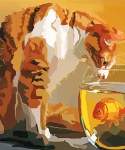 Cat And Goldfish Art Diamond Painting