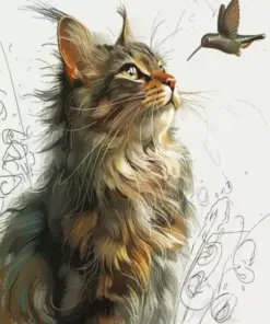 Cat And Hummingbird Diamond Painting