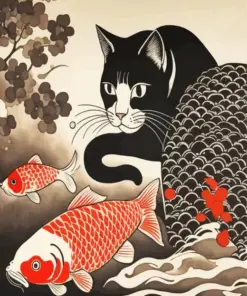 Cat And Koi Fish Diamond Painting