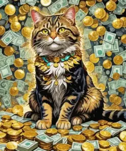 Cat And Money Diamond Painting