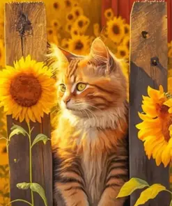 Cat And Sunflowers Diamond Painting