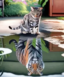 Cat And Tiger Reflection Diamond Painting