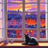 Cat By Window Diamond Painting