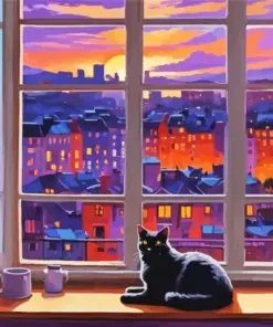 Cat By Window Diamond Painting