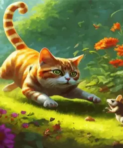 Cat Catches A Mouse Diamond Painting