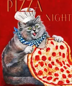 Cat Eating Pizza Diamond Painting