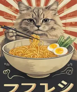 Cat Eating Ramen Diamond Painting