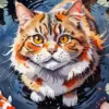 Cat In Koi Fish Pond Diamond Painting