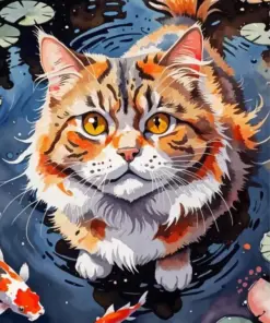 Cat In Koi Fish Pond Diamond Painting