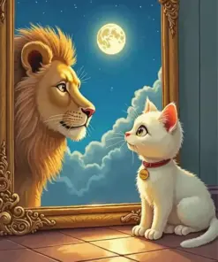 Cat Lion Reflection Diamond Painting