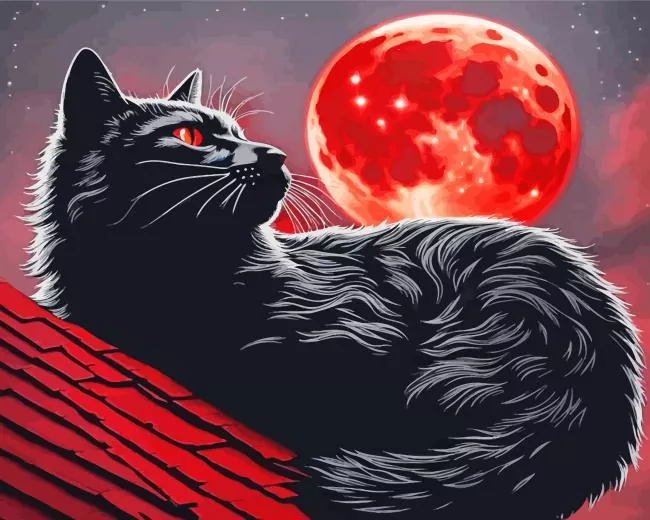 cat on roof watching the moon Diamond With Numbers Cat On Roof Watching The Moon Diamond Painting