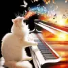 Cat Playing The Piano And Singing Diamond Painting