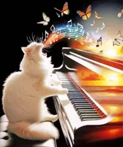 Cat Playing The Piano And Singing Diamond Painting