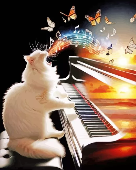 cat playing the piano and singing Diamond With Numbers Cat Playing The Piano And Singing Diamond Painting