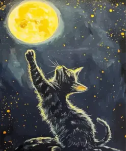 Cat Reaching For The Moon Diamond Painting