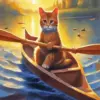 Cat Rowing A Boat Diamond Painting