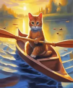 Cat Rowing A Boat Diamond Painting