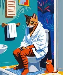 Cat Sitting On A Toilet Diamond Painting