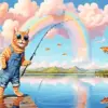 Cat Wearing Black Glasses Fishing Diamond Painting