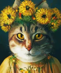 Cat Wearing Yellow Flower Crown Diamond Painting