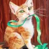 Cat With Green Ribbon Diamond Painting