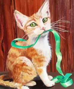 Cat With Green Ribbon Diamond Painting