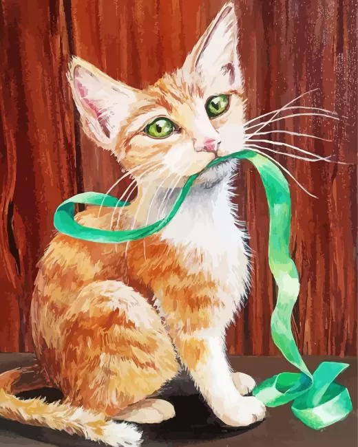 cat with green ribbon Diamond Paintings Cat With Green Ribbon Diamond Painting