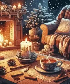 Chair By Fireplace Diamond Painting