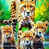 Cheetah And Cubs Diamond Painting