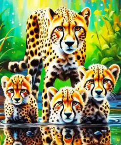Cheetah And Cubs Diamond Painting