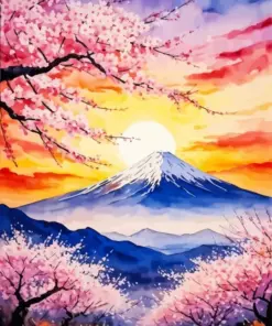 Cherry Blossom Mount Fuji Diamond Painting