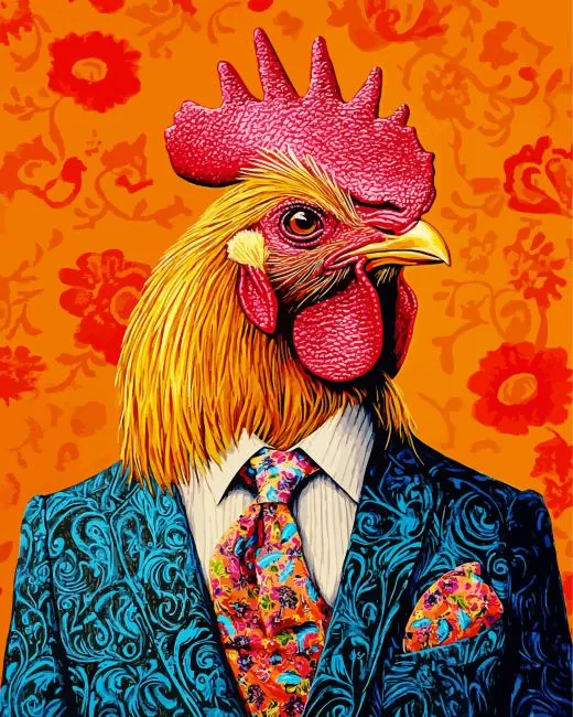chicken wearing a suit Diamond With Numbers Chicken Wearing A Suit Diamond Painting