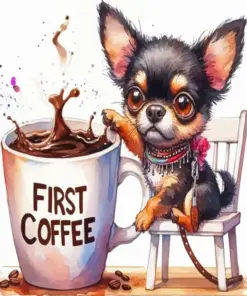 Chihuahua Drinking Coffee Diamond Painting