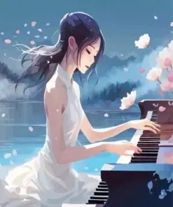 Chinese Anime Girl Playing Piano Diamond Painting
